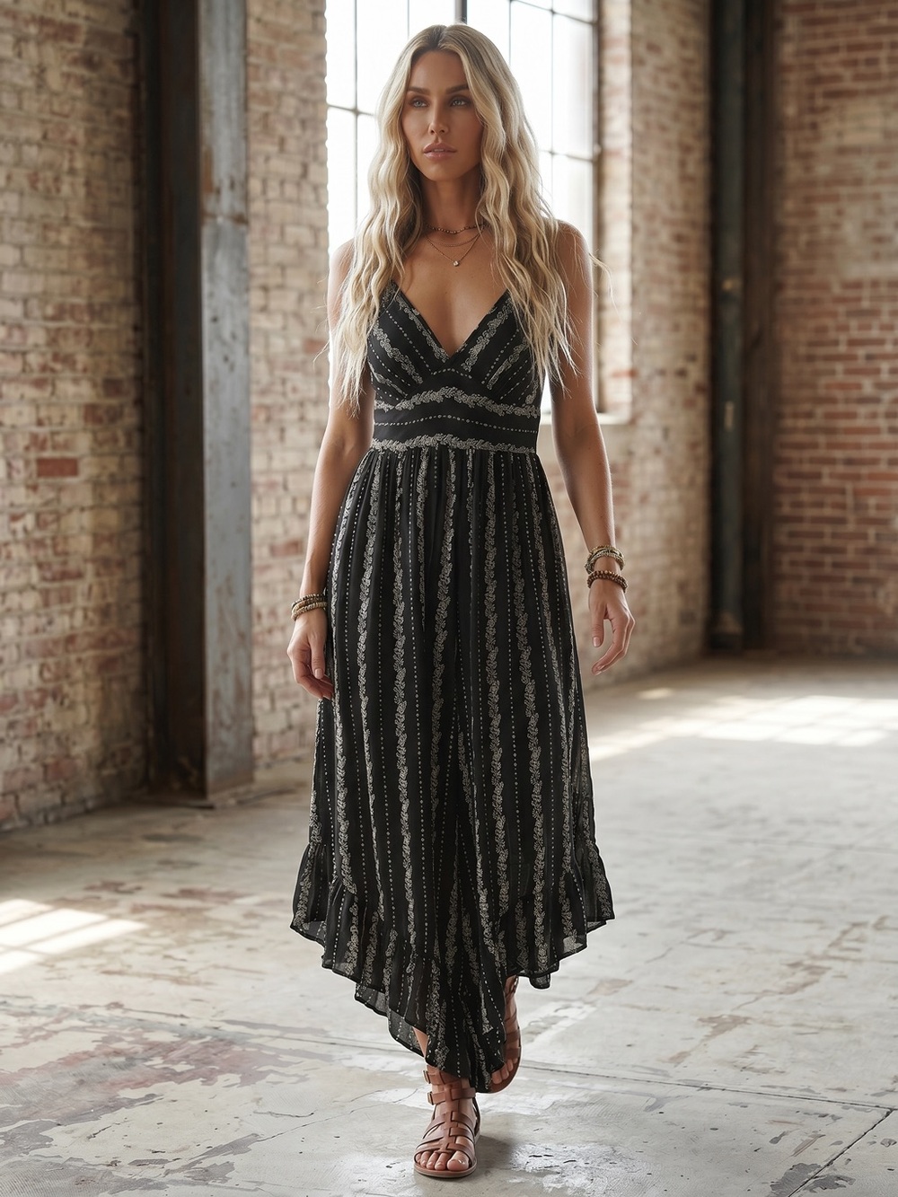 Angie Boho Floral Print Ruffle Asymmetrical Gypsy Festival Jumper Jumpsuit Black - Picture 3 of 6